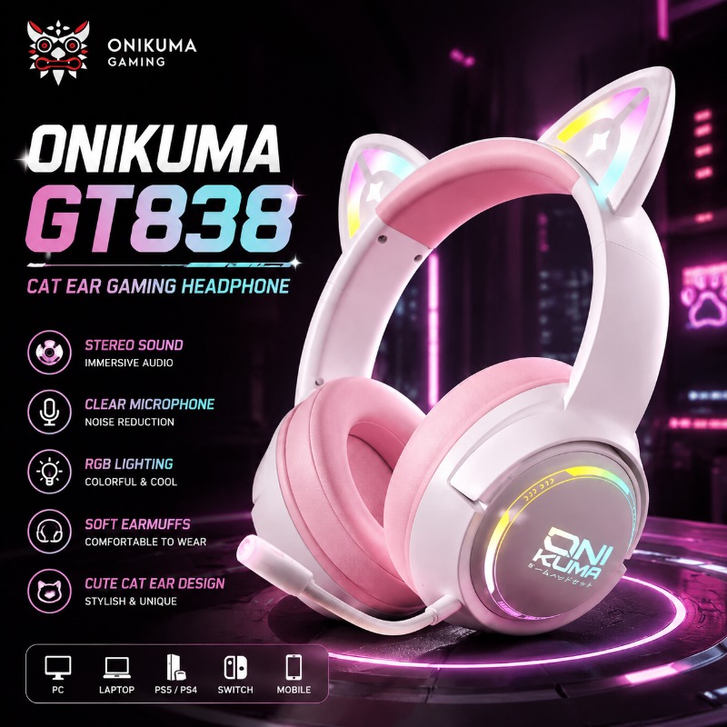 Gaming Console In Amazon - Игровая гарнитура ONIKUMA GT838 с кошачьими